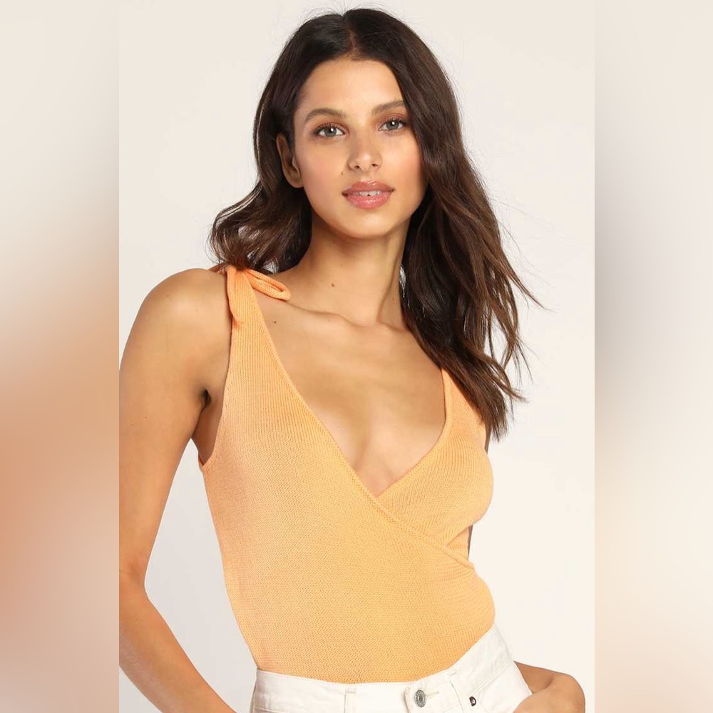 Lulus For the Weekend Orange Knit Tie-Strap Sweater Tank Top Size S